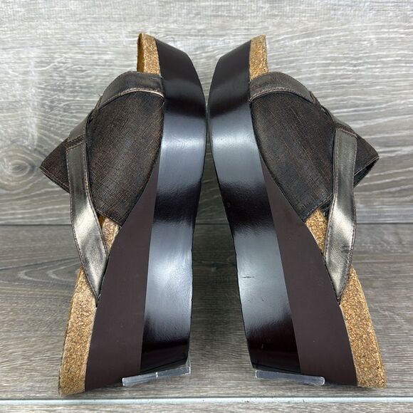 Naot Eve Brown Leather Women's Sz 9/EU 40 Slip On Open Toe Platform Wedge Sandal - Picture 10 of 11